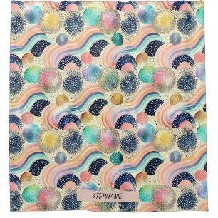 Whimsical Pastel Rainbow Waves & Glitter Abstract  Shower Curtain