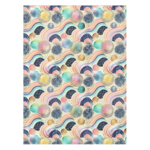 Whimsical Pastel Rainbow Waves & Glitter Abstract Tablecloth
