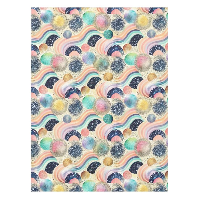 Whimsical Pastel Rainbow Waves & Glitter Abstract  Tablecloth (Front)