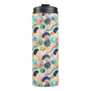 Whimsical Pastel Rainbow Waves & Glitter Abstract Thermal Tumbler