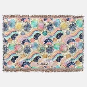 Whimsical Pastel Rainbow Waves & Glitter Abstract  Throw Blanket
