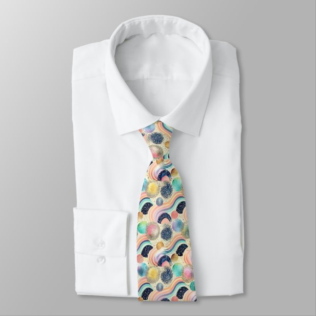 Whimsical Pastel Rainbow Waves & Glitter Abstract  Tie (Tied)