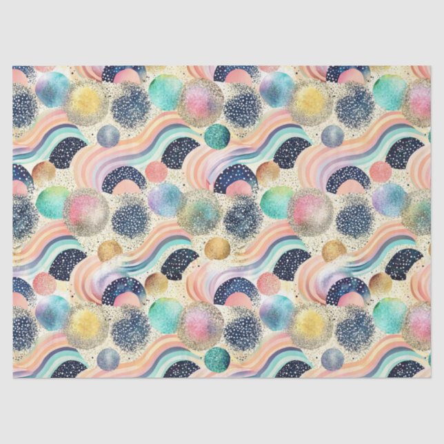 Whimsical Pastel Rainbow Waves & Glitter Abstract  Tissue Paper (Front)