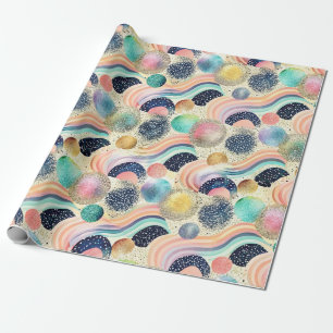 Whimsical Pastel Rainbow Waves & Glitter Abstract  Wrapping Paper