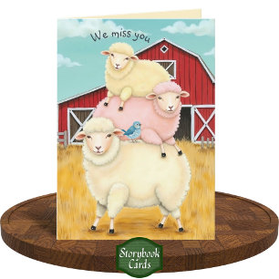Whimsical Pastel Sheep Stack Missing You Get Well Card