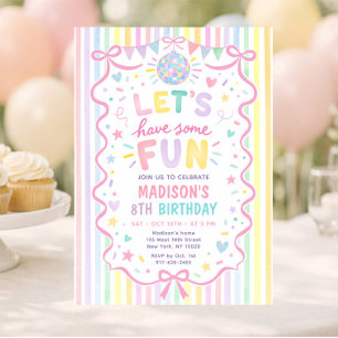 Whimsical Pastel Stripes Confetti Girl Birthday Invitation