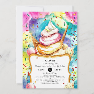 Whimsical Pastel Swirl Ice Cream Birthday Invitation