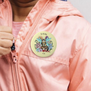 Whimsical Pastel Tabby Fairy Cat Floral Fantasy  10 Cm Round Badge