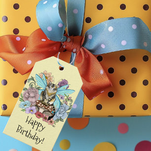 Whimsical Pastel Tabby Fairy Cat Floral Fantasy  Gift Tags