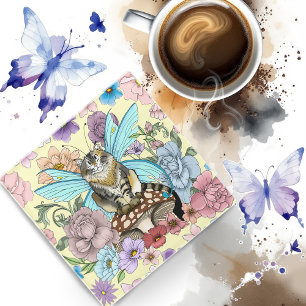 Whimsical Pastel Tabby Fairy Cat Floral Fantasy Glass Coaster