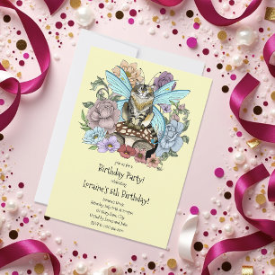 Whimsical Pastel Tabby Fairy Cat Floral Fantasy Invitation