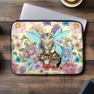 Whimsical Pastel Tabby Fairy Cat Floral Fantasy Laptop Sleeve