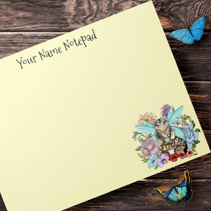 Whimsical Pastel Tabby Fairy Cat Floral Fantasy Notepad