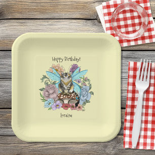 Whimsical Pastel Tabby Fairy Cat Floral Fantasy Paper Plate