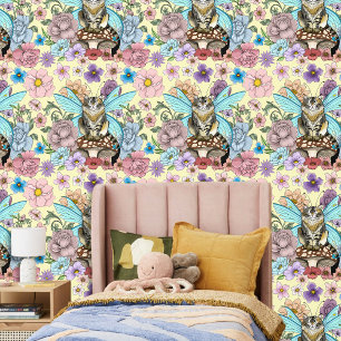 Whimsical Pastel Tabby Fairy Cat Floral Fantasy  Wallpaper
