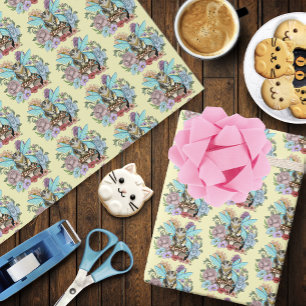 Whimsical Pastel Tabby Fairy Cat Floral Fantasy  Wrapping Paper