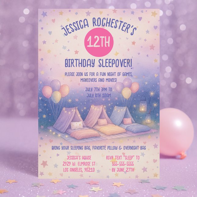 Whimsical Pastel Teepees Sleepover Birthday  Invitation (Creator Uploaded)