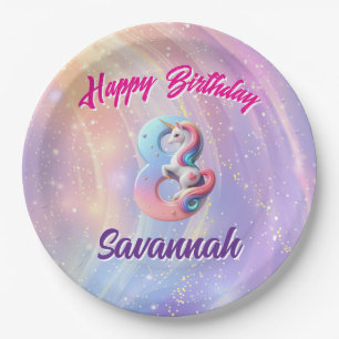 Whimsical Pastel Unicorn 8 Birthday Party  Paper Plate
