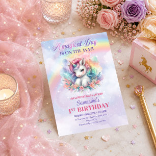 Whimsical Pastel Unicorn Magical Day Party Invites