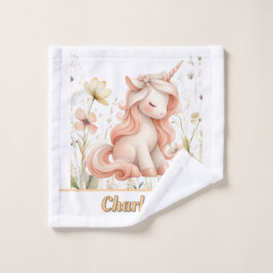 Whimsical pastel unicorn wildflower wash cloth