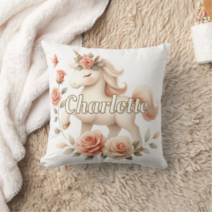 Whimsical pastel unicorn with roses cushion