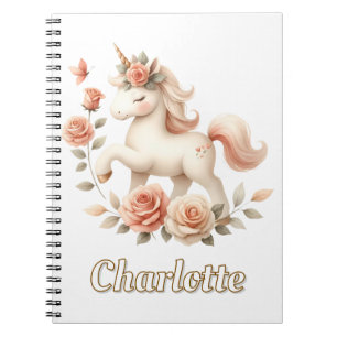 Whimsical pastel unicorn with roses notebook
