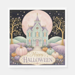 Whimsical Pastel Victorian Haunted House Halloween Napkin