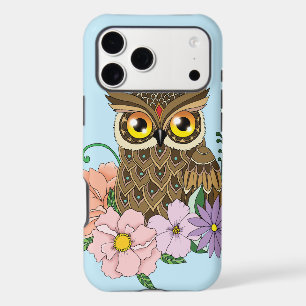 Whimsical Pastel Vintage Owl Flowers Spring Blue