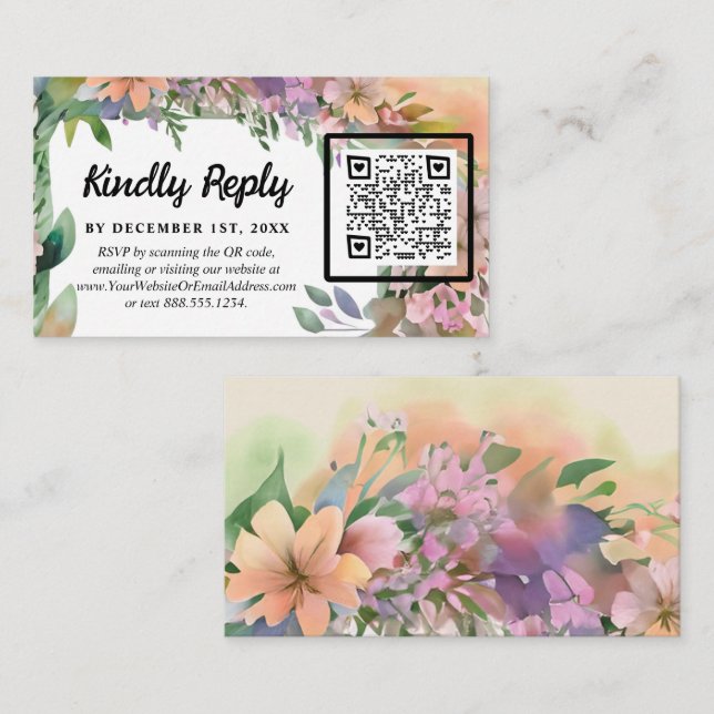 Whimsical Pastel Watercolor Wildflower Wedding Enclosure Card (Front/Back)