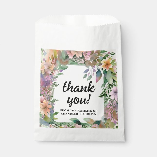 Whimsical Pastel Watercolor Wildflower Wedding Favour Bag (Front)