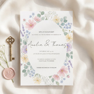 Whimsical Pastel Watercolor Wildflower Wedding Inv Invitation