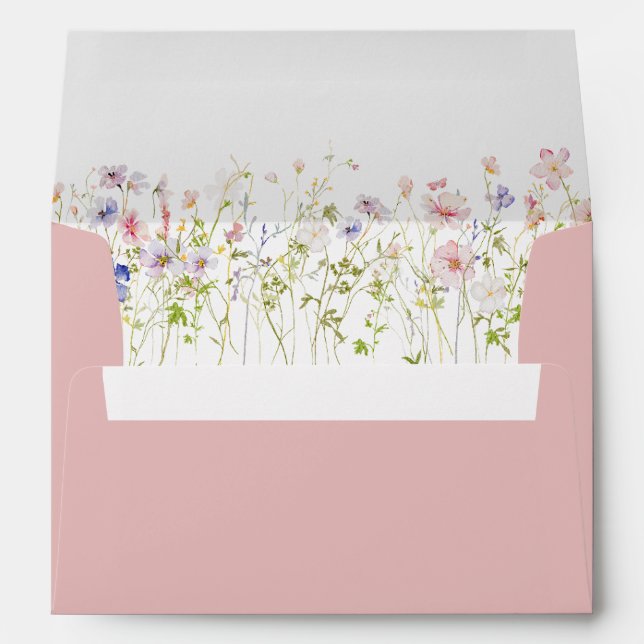 Whimsical Pastel Wildflower Blush Pink Envelope (Back (Bottom))