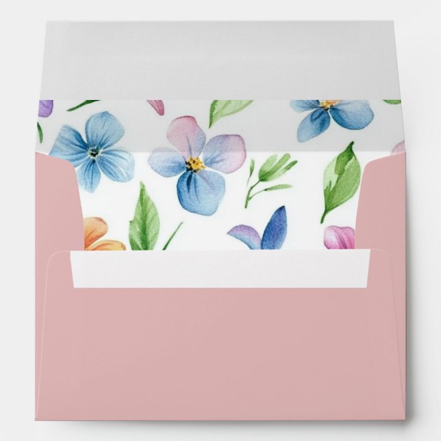 Whimsical Pastel Wildflower Blush Pink  Envelope (Back (Bottom))