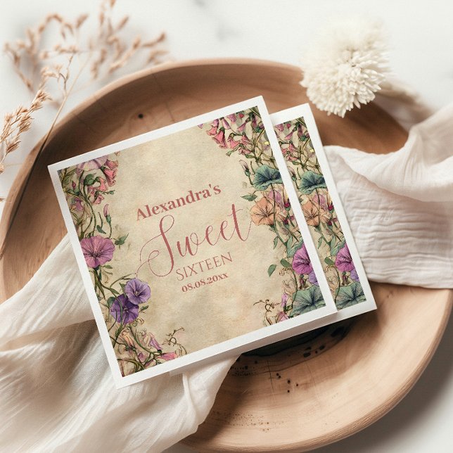 Whimsical Pastel Wildflower Sweet 16 Napkin (Creator Uploaded)