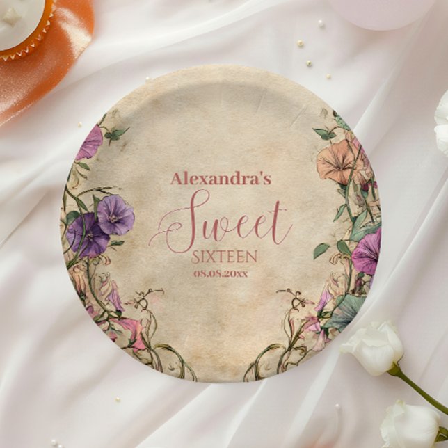 Whimsical Pastel Wildflower Sweet 16 Paper Plate (Creator Uploaded)