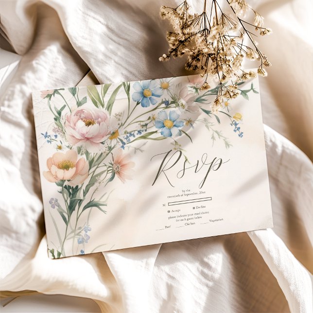 Whimsical Pastel Wildflower Wedding RSVP Card (Creator Uploaded)