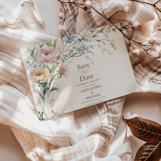 Whimsical Pastel Wildflower Wedding Save The Date (Creator Uploaded)
