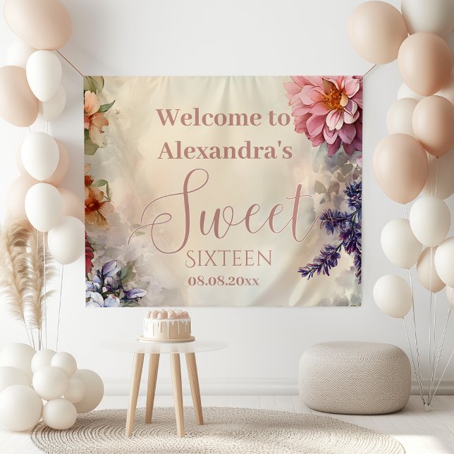 Whimsical Pastel Wildflowers Sweet 16 Banner (Creator Uploaded)
