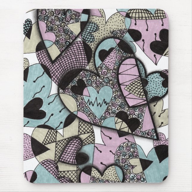 Whimsical Pastel Zentangle Hearts Doodle Pattern M Mouse Pad (Front)