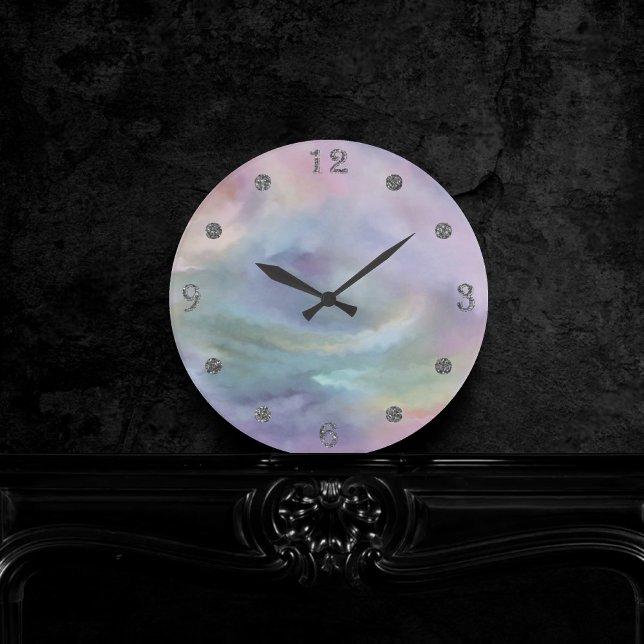 Whimsical Pastels | Dreamy Muted Rainbow Mottle Round Clock (Creator Uploaded)