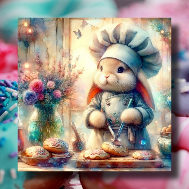 Whimsical Pastry Chef Easter Bunny Holiday Card (Creator Uploaded)