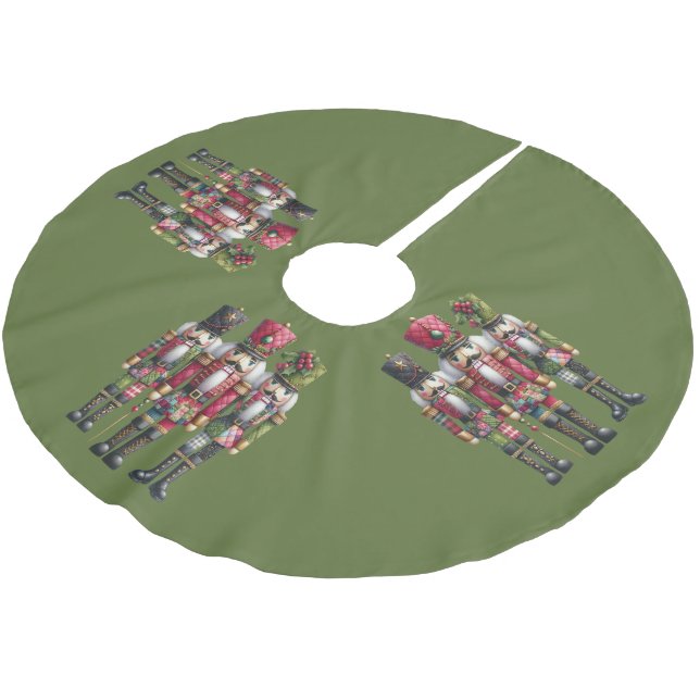 Whimsical Patchwork Christmas Nutcracker Trio Brushed Polyester Tree Skirt (Angled)