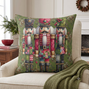 Whimsical Patchwork Christmas Nutcracker Trio Cushion