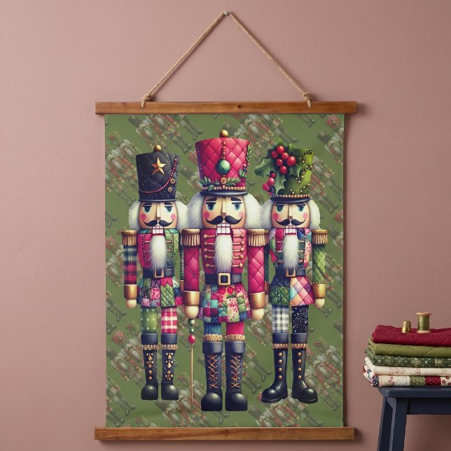 Whimsical Patchwork Christmas Nutcracker Trio Hanging Tapestry (Whimsical Patchwork Christmas Nutcracker Trio Hanging Tapestry)