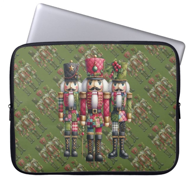 Whimsical Patchwork Christmas Nutcracker Trio Laptop Sleeve (Front)