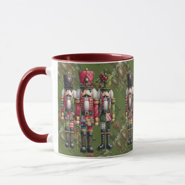 Whimsical Patchwork Christmas Nutcracker Trio Mug (Left)