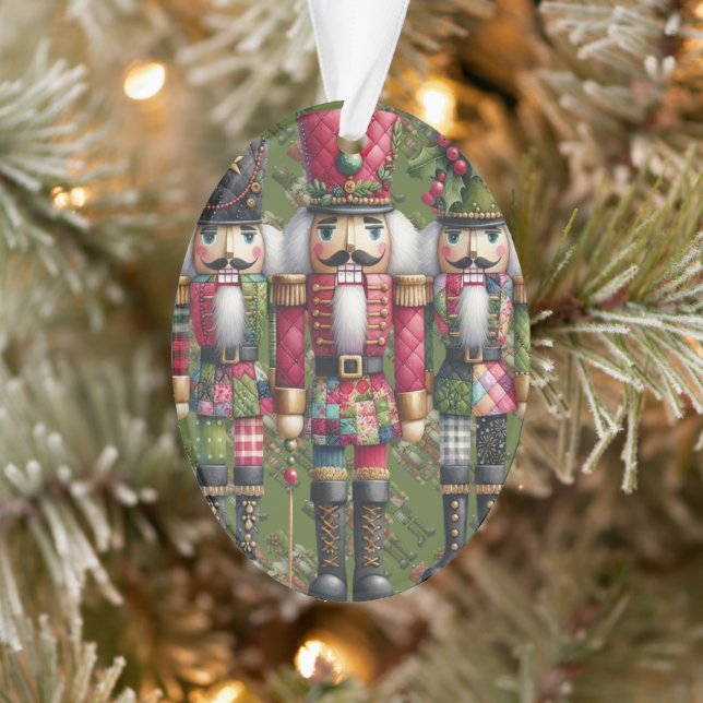 Whimsical Patchwork Christmas Nutcracker Trio Ornament (Tree)