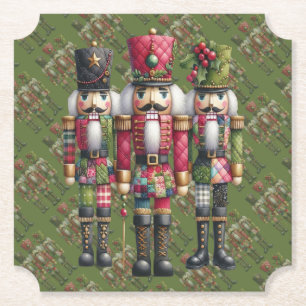 Whimsical Patchwork Christmas Nutcracker Trio Paper Coaster