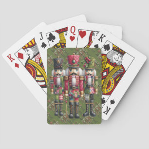 Whimsical Patchwork Christmas Nutcracker Trio Playing Cards