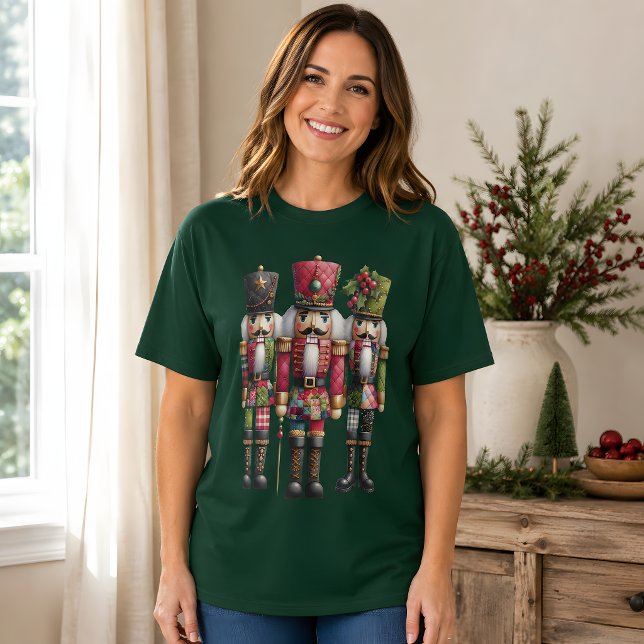 Whimsical Patchwork Christmas Nutcracker Trio T-Shirt (Whimsical Patchwork Christmas Nutcracker Trio T-Shirt)